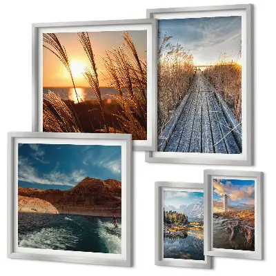 Wanddecoratie landschap met water, vegetatie en een wandelpad