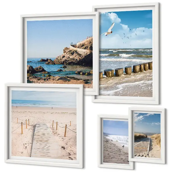 Set van moderne schilderijen met strandlandschappen aan zee