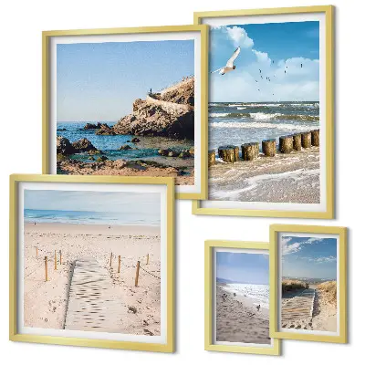 Set van moderne schilderijen met strandlandschappen aan zee