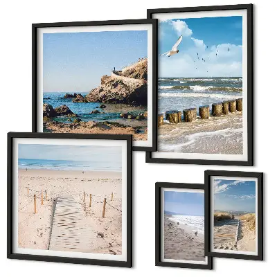 Set van moderne schilderijen met strandlandschappen aan zee
