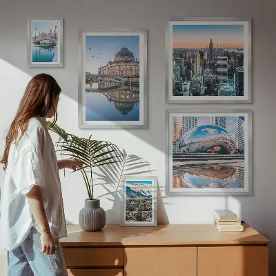 Wanddecoratie compositie stedelijke landschappen met architectuur en natuur