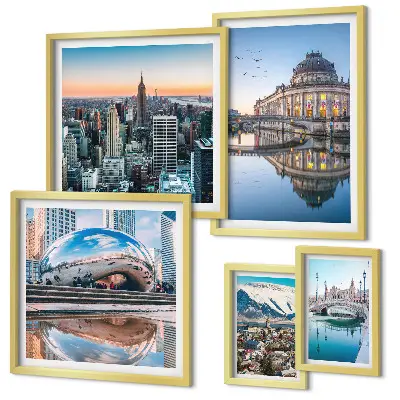 Wanddecoratie compositie stedelijke landschappen met architectuur en natuur