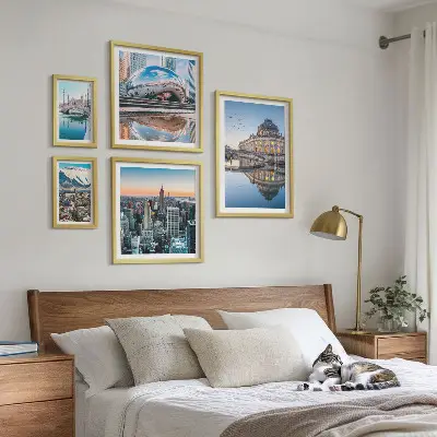 Wanddecoratie compositie stedelijke landschappen met architectuur en natuur
