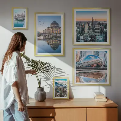Wanddecoratie compositie stedelijke landschappen met architectuur en natuur