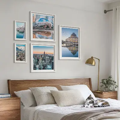 Wanddecoratie compositie stedelijke landschappen met architectuur en natuur