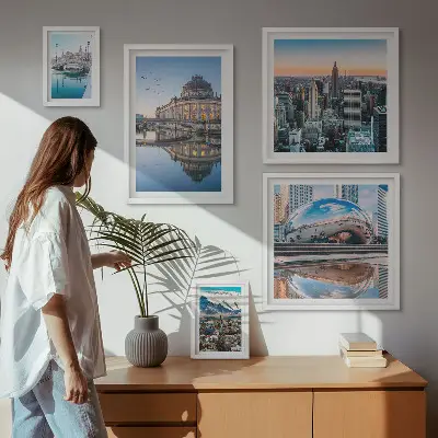 Wanddecoratie compositie stedelijke landschappen met architectuur en natuur
