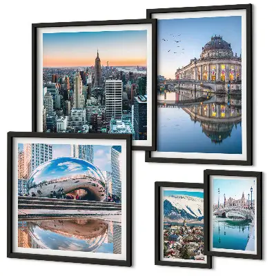 Wanddecoratie compositie stedelijke landschappen met architectuur en natuur
