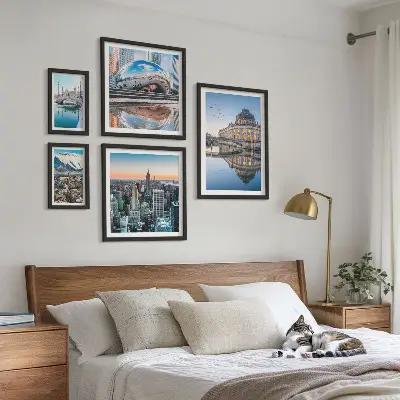 Wanddecoratie compositie stedelijke landschappen met architectuur en natuur