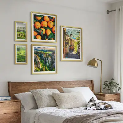 Set van moderne schilderijen met charmante landelijke landschappen