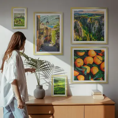 Set van moderne schilderijen met charmante landelijke landschappen