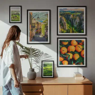Set van moderne schilderijen met charmante landelijke landschappen