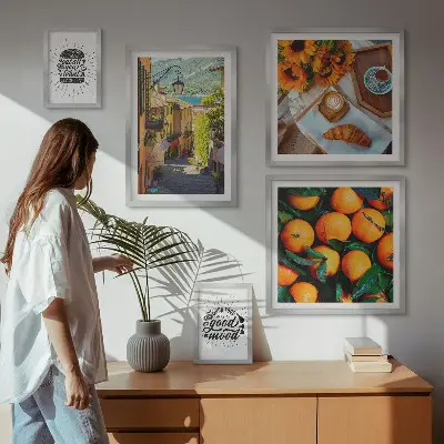 Wanddecoratie compositie Uitzicht vanaf het café op de straten