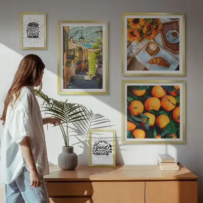 Wanddecoratie compositie Uitzicht vanaf het café op de straten