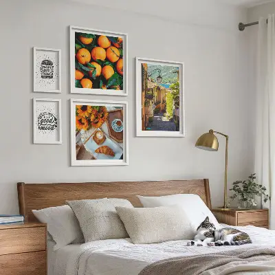 Wanddecoratie compositie Uitzicht vanaf het café op de straten