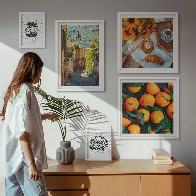 Wanddecoratie compositie Uitzicht vanaf het café op de straten