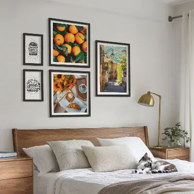 Wanddecoratie compositie Uitzicht vanaf het café op de straten