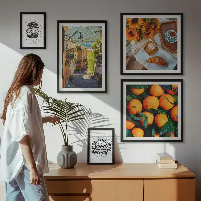 Wanddecoratie compositie Uitzicht vanaf het café op de straten