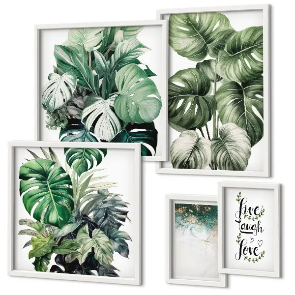 Gallery wall met plantmotieven, citaten en abstracte kunst