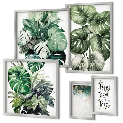 Gallery wall met plantmotieven, citaten en abstracte kunst