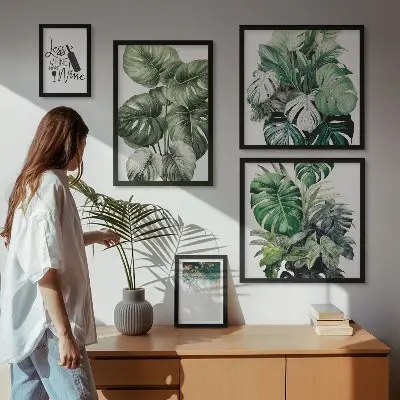 Wanddecoratie compositie met abstracte citaten over planten