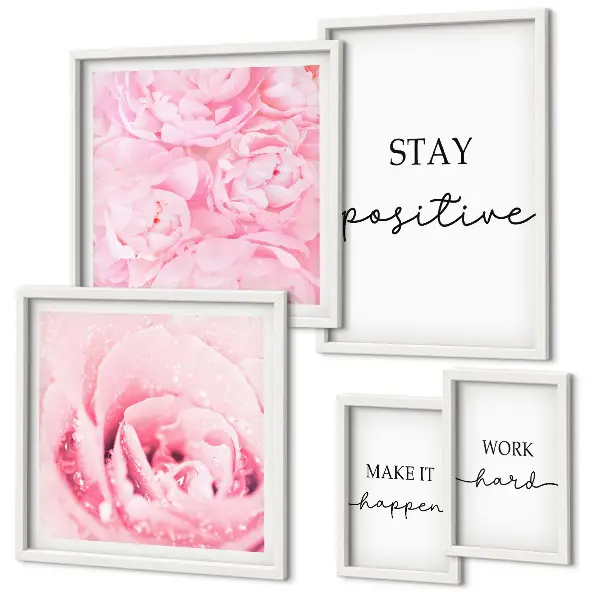 Gallery wall met motiverende citaten over bloemen