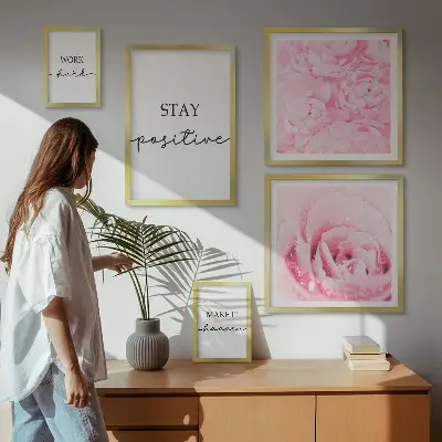 Gallery wall met motiverende citaten over bloemen