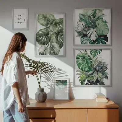 Wanddecoratie compositie met moderne plantmotieven