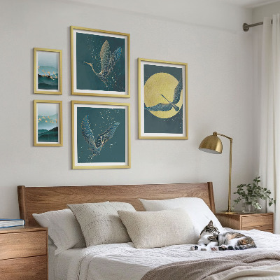 Moderne schilderijen set Landschappen, vogels, nachtelijke hemel