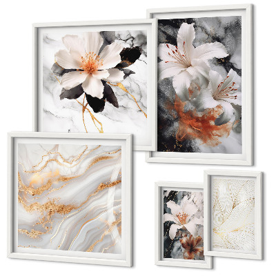 Wanddecoratie compositie Elegante achtergrond met bloemen en marmer