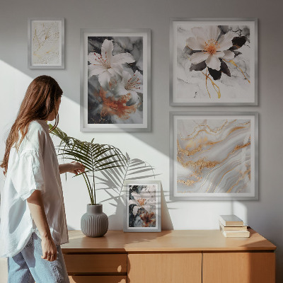Wanddecoratie compositie Elegante achtergrond met bloemen en marmer