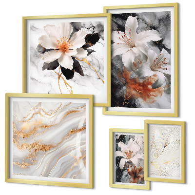 Wanddecoratie compositie Elegante achtergrond met bloemen en marmer