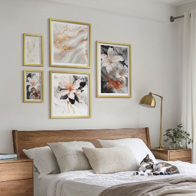 Wanddecoratie compositie Elegante achtergrond met bloemen en marmer
