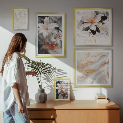 Wanddecoratie compositie Elegante achtergrond met bloemen en marmer