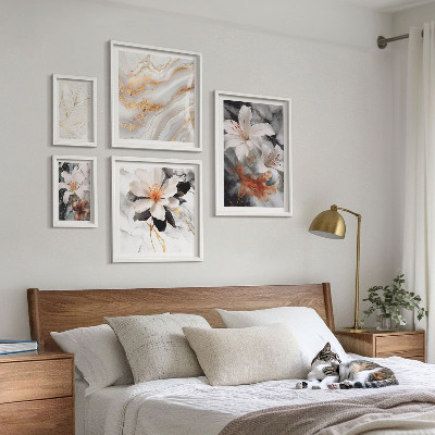 Wanddecoratie compositie Elegante achtergrond met bloemen en marmer