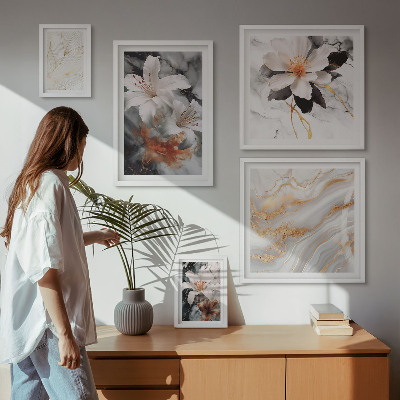 Wanddecoratie compositie Elegante achtergrond met bloemen en marmer