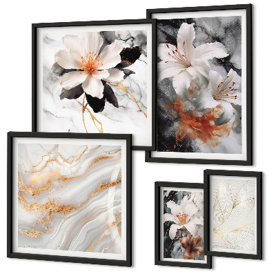 Wanddecoratie compositie Elegante achtergrond met bloemen en marmer
