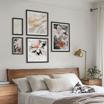 Wanddecoratie compositie Elegante achtergrond met bloemen en marmer