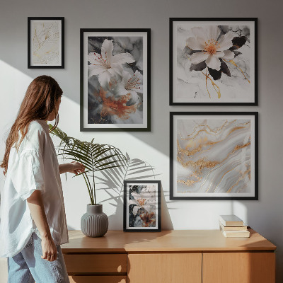 Wanddecoratie compositie Elegante achtergrond met bloemen en marmer