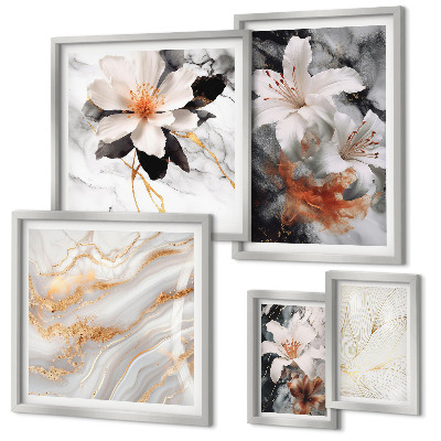 Wanddecoratie compositie Elegante achtergrond met bloemen en marmer