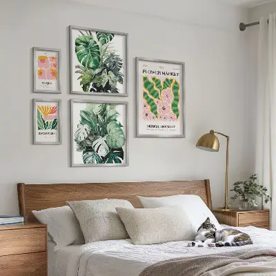 Moderne schilderijen set met boho bloemen en plantenmotieven