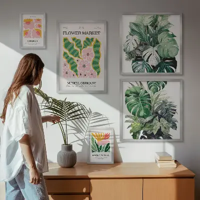 Moderne schilderijen set met boho bloemen en plantenmotieven