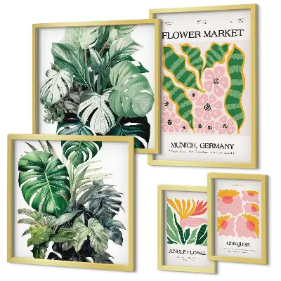 Moderne schilderijen set met boho bloemen en plantenmotieven