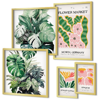 Moderne schilderijen set Plantenmotieven boho bloemen