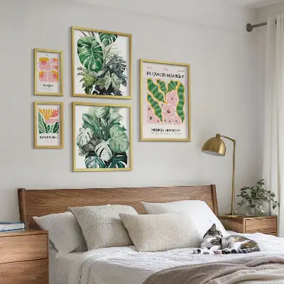 Moderne schilderijen set met boho bloemen en plantenmotieven