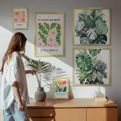 Moderne schilderijen set met boho bloemen en plantenmotieven