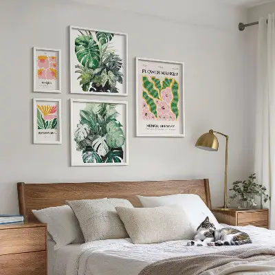 Moderne schilderijen set met boho bloemen en plantenmotieven
