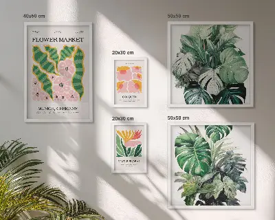 Moderne schilderijen set met boho bloemen en plantenmotieven