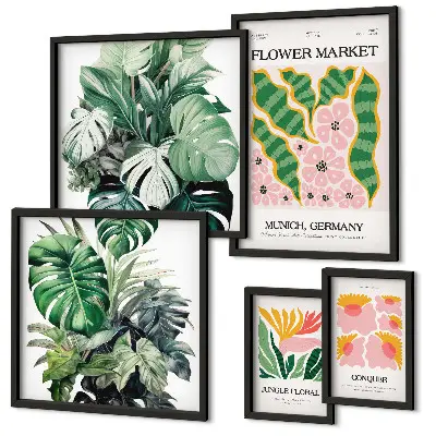 Moderne schilderijen set met boho bloemen en plantenmotieven