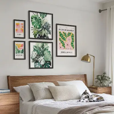Moderne schilderijen set met boho bloemen en plantenmotieven