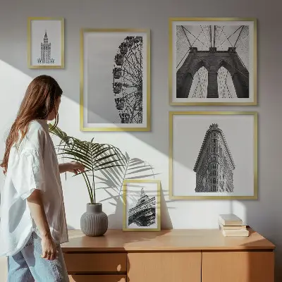 Moderne schilderijen set Zwart-witte stedelijke architectuur